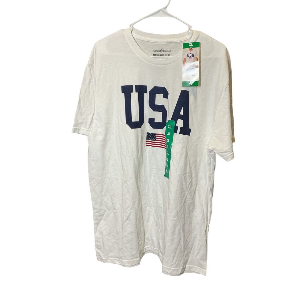 General Standard White Red Blue USA Short Sleeve T-Shirt Size XL